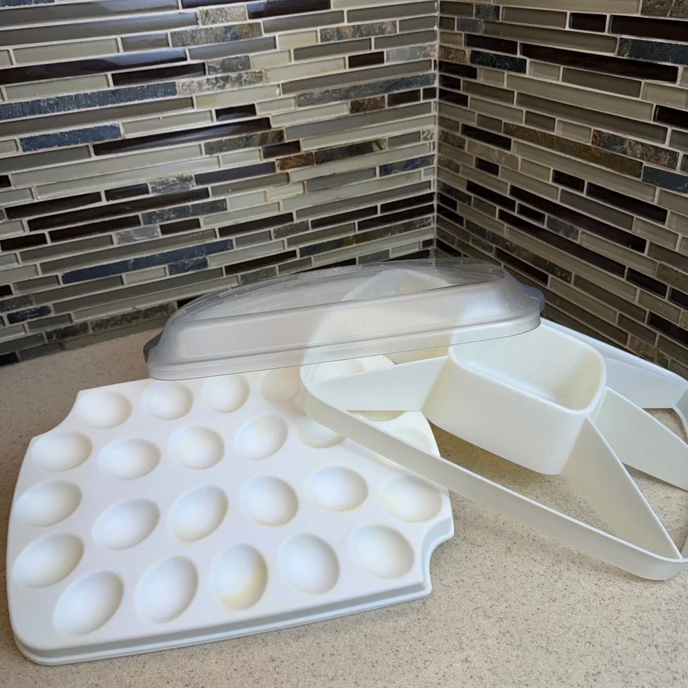 Pampered Chef Chillzanne Rectangle Server 2781 Egg Tray/ Veggie Platter Complete